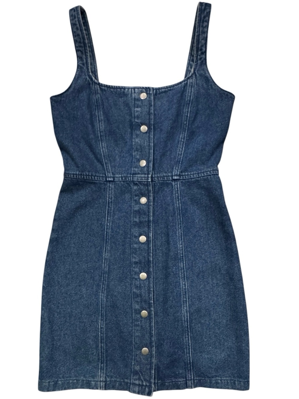 Dark Blue Denim Button-Front Mini Dress, Size 4
